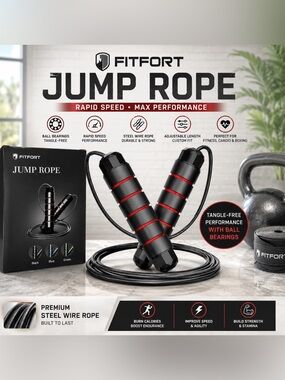 Fitfort Jump Rope - Black with Red Accents